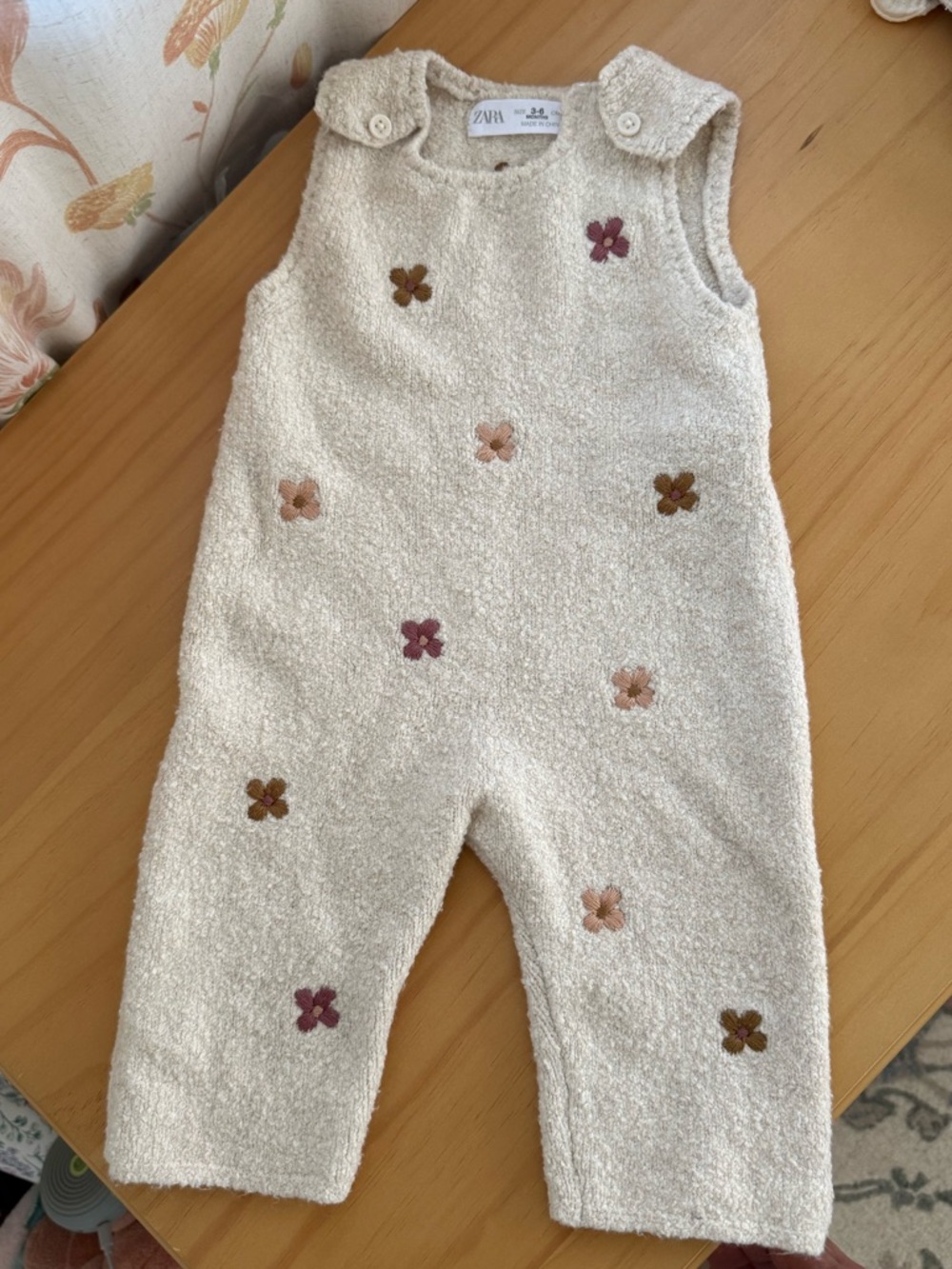Zara Baby Cream knit Floral overalls romper